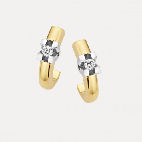 14 Karaat geel met witgouden VOLONTA oorsieraden
Comfortabele robuuste stijlvolle halfcreolen, model VOLONTA, met de schitterende briljant geslepen diamanten in stevige witgouden zetting gevat, voor jaren lang draagplezier. Prachtig te combineren met bijpassende ring en cliphanger.